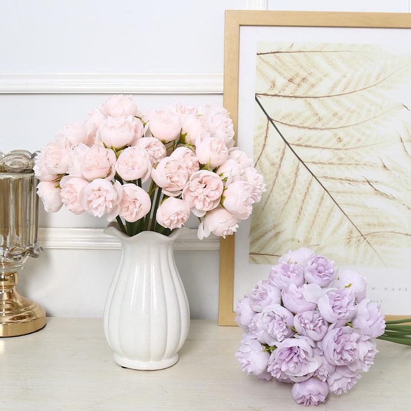 27 Head Artificial Flowers Plastic Tea Rose Bouquet Decoration Wedding Decor Bouquet Garden Party Home Decor Ornaments