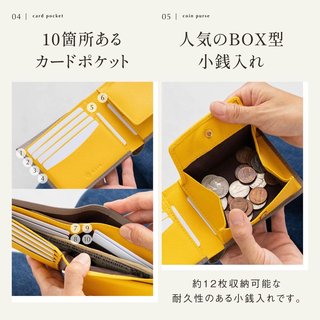 Und Bifold Genuine Skimming Grün x Gelb [Mura] Damen Herren Geldbörse, Bicolor, Leder, Prävention,