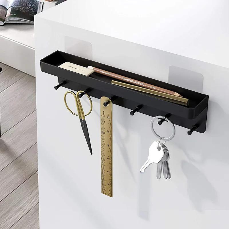 Wall Key Holder No Perforation Entrance Rack with Tray Household Wall Mounted Storage Shelf Multi Purpose Clothes and Towel Rack