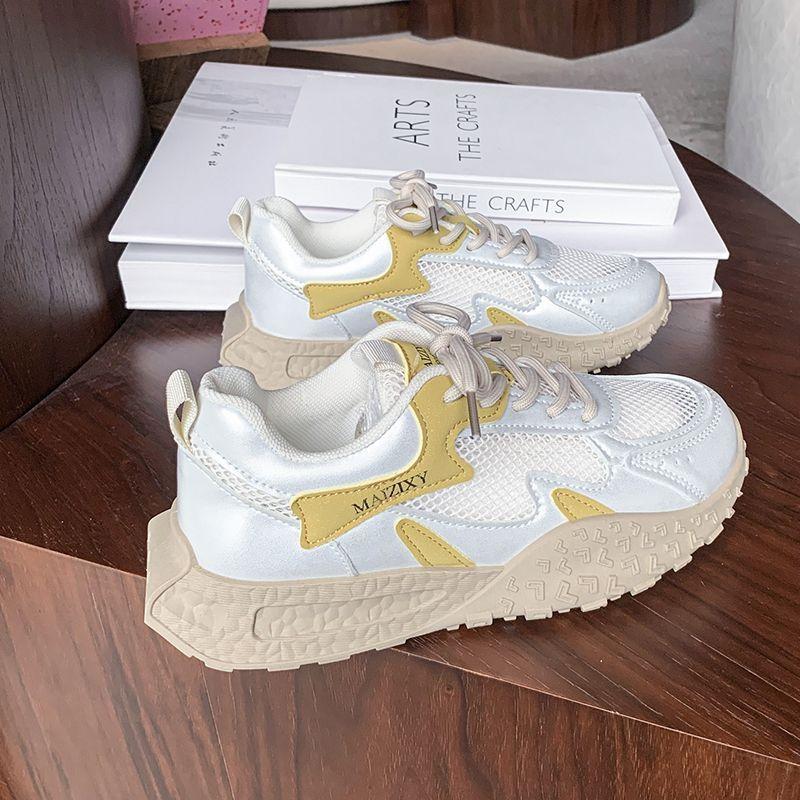 

Fashion casual comfortable lightweight sports Forrest Gump shoes 2025 summer new mesh breathable color matching lace-up casual shoes 35 жёлтый