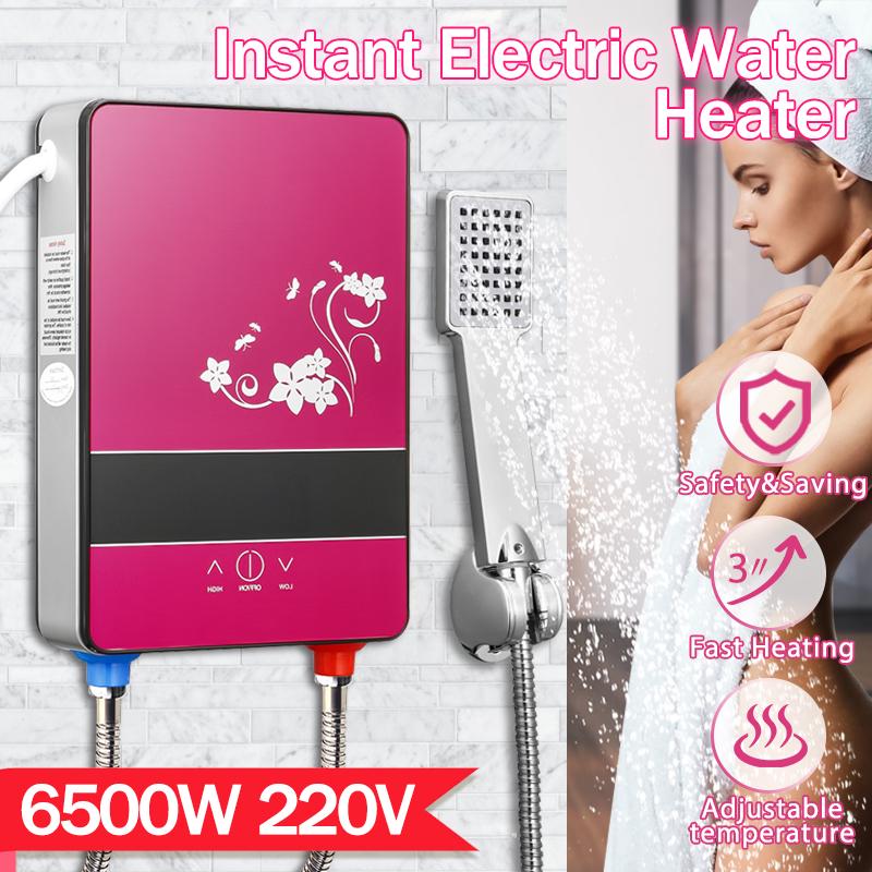 6500W 220V/50Hz Electric Hot Water Heater Tankless Instant Heating Set Overheating Protection Constant Temperature With Shower Nozzle