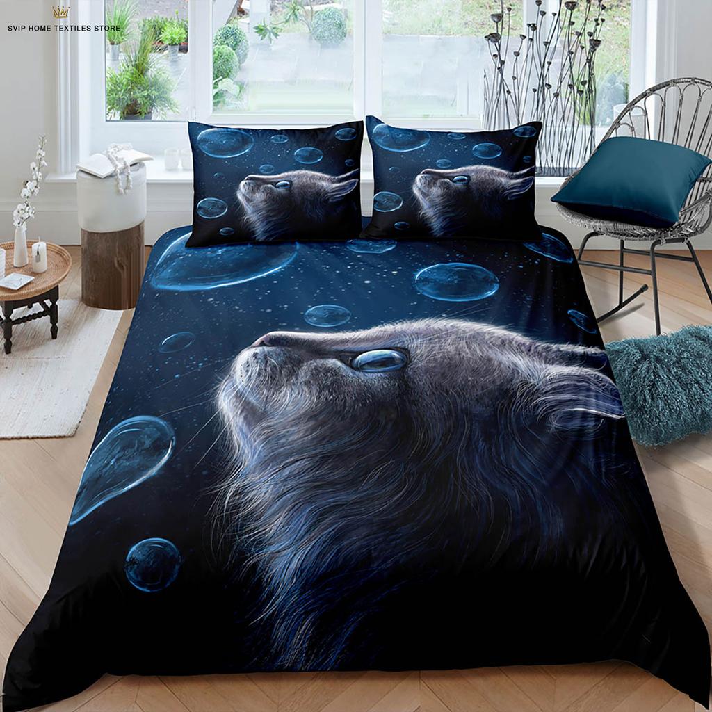 Cute Cat Constellation 3D Stereo Printing Quilt Cover Bedding Set Quilt Cover Pillowcase Machine Washable Gift Three-Piece Set