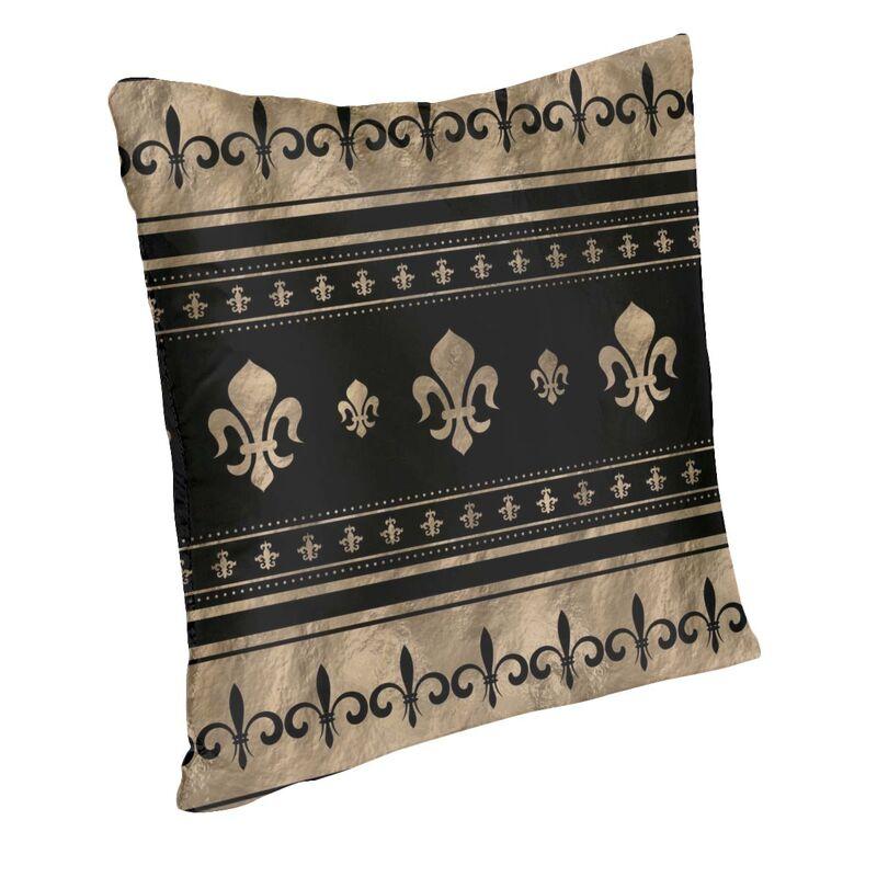 Luxury Fleur De Lis Black And Gold Throw Pillow Case Decor Home Lily Flower FleurDeLys Modern Cushion Cover Car Pillowcase