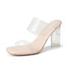 Huizhou women's shoes~ Small classic one-pedal transparent sandals Internet celebrity thick heel crystal slippers sexy high heels