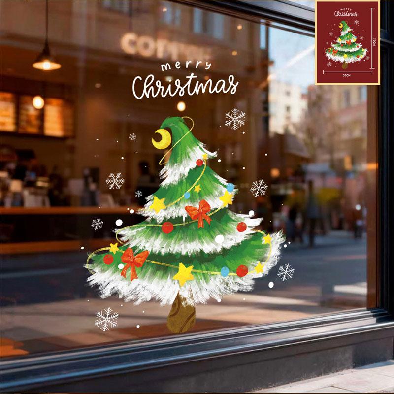 Christmas Window Stickers Happy New Year Decorative Glass Window Static Sticker Merry Xmas Santa Claus Shopping Center Ornament