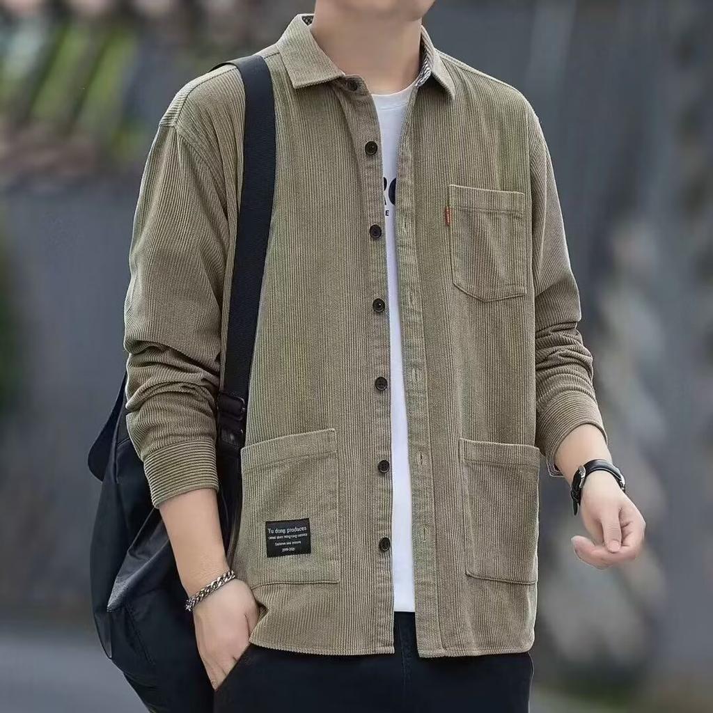 Men'S Corduroy Shirt New Spring And Autumn Loose Fit Versatile Long Sleeve Shirt Casual Workwear Top Jacket