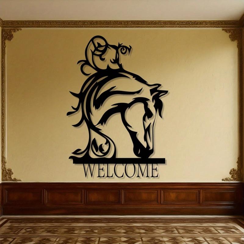 Welcome Horse Metal Wall Art Wrought Iron Statue Elegant Home Entrance Decor Gift