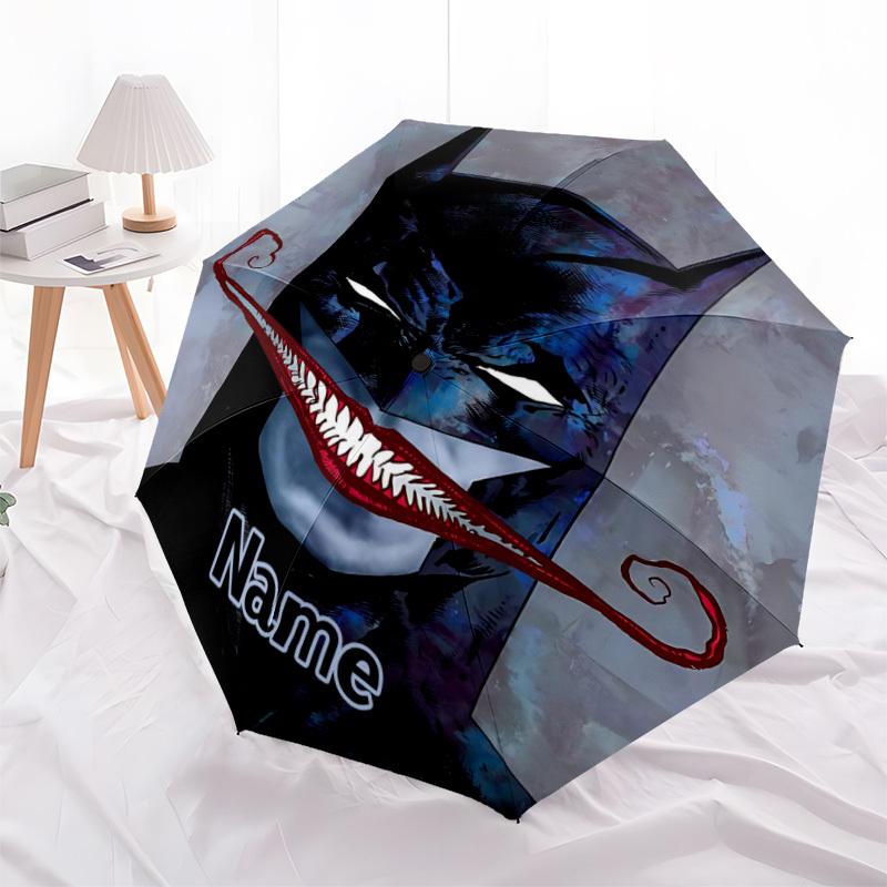 1pc Batman Joker Custom Name Automatic Folding Umbrella - Compact 8-Rib Design, Durable Plastic & Iron, Daily Use 036