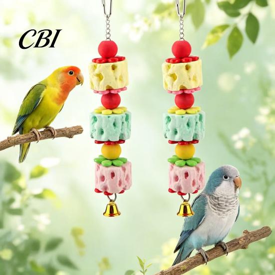 Cockatiel Chewing Toy Parrot Beak Grinding Stone, Bird Chew with Bell And Colorful Beads, Enrichment Toy, Cage Accessory for Budgies Cockatiels Small