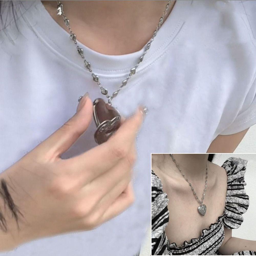 Y2K Message Locket Necklace Jewelry Accessories Photo Picture Necklace New Heart Necklace