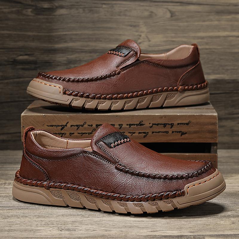 Fashion Spring Autumn New Handmade Sole Loafers Soft Sole Wear-resistant Men's Leather Casual Shoes Commuting Work Shoes for Men’s