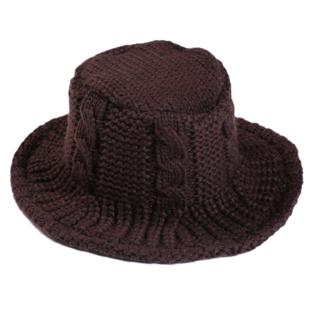 Women Winter Cable Knit Bucket Hat Twist Pattern Solid Color Warm Fisherman Cap HOM
