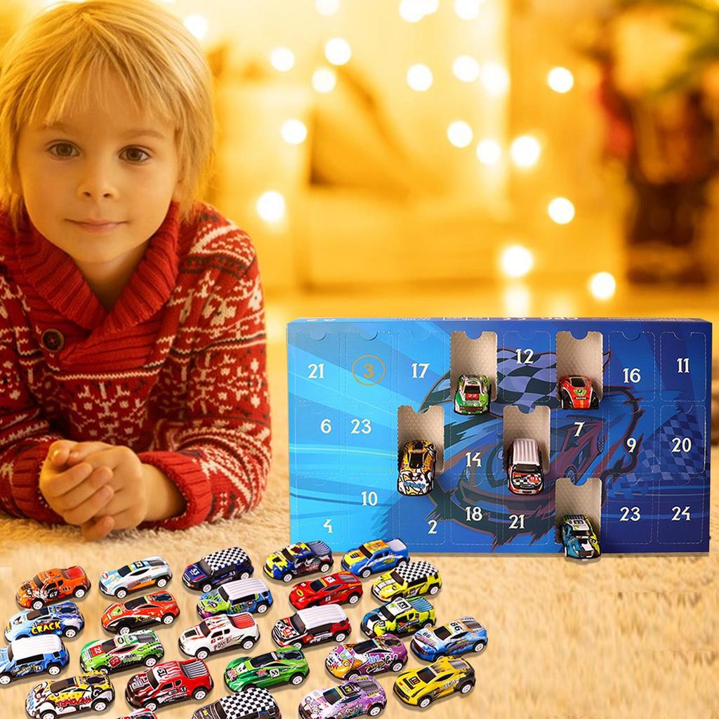 Weihnachten 24-Tage Countdown Blind Box Spielzeug Pull-Back Autos Spielzeug für Kinder Geschenk Digitales Rennauto und Weihnachtskalender