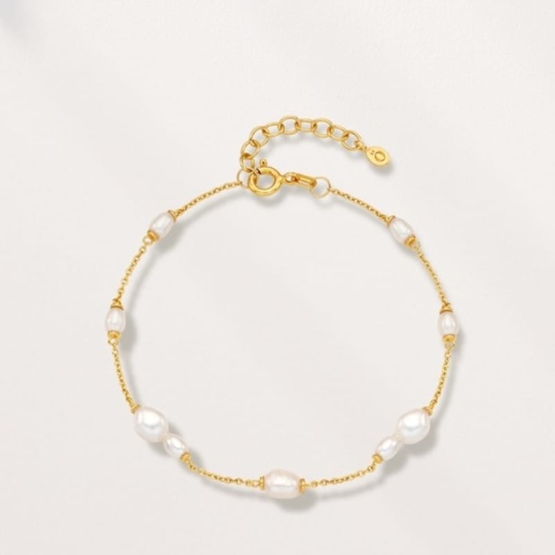 Ozel Silver925 Dew Drop Natural Water Pearl Station Bracelet PS155B