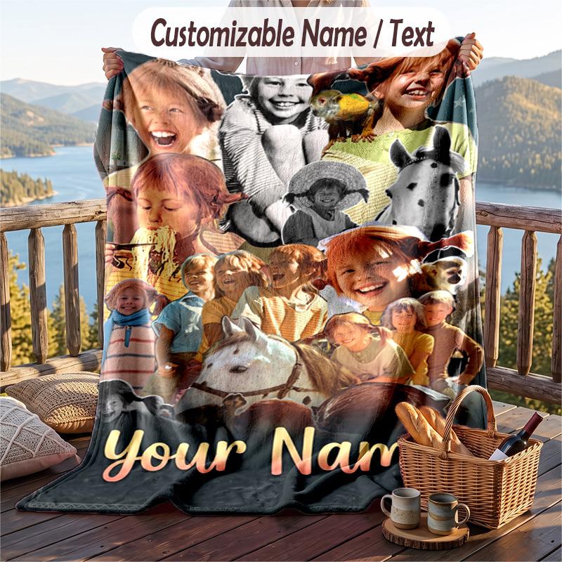 Custom Text Flannel Throw Blanket, Lightweight Cozy Bed Sofa BlanketPippi Longstocking