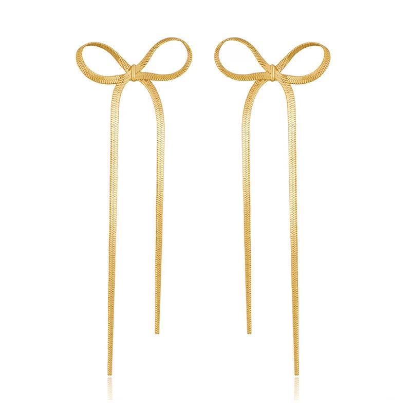 European-American Bow Snake Bone Stud Earrings: Luxurious, High-End Fashion for Women