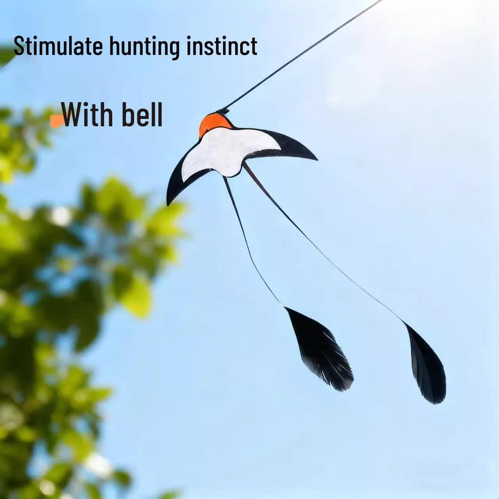 Cat Teaser Wand Replacement with Bell & Feather for Interactive Kitten Play