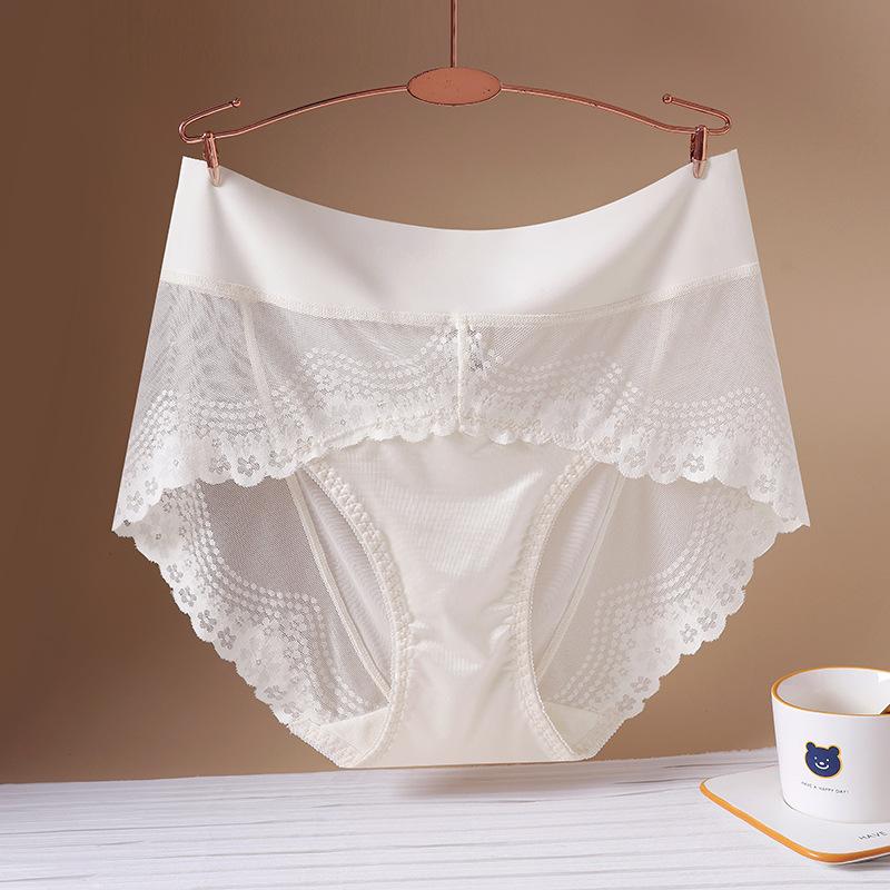 Women's Briefs Lace Sexy Breathable Seamless Ice Silk High Waists Satin Large Size Underwear