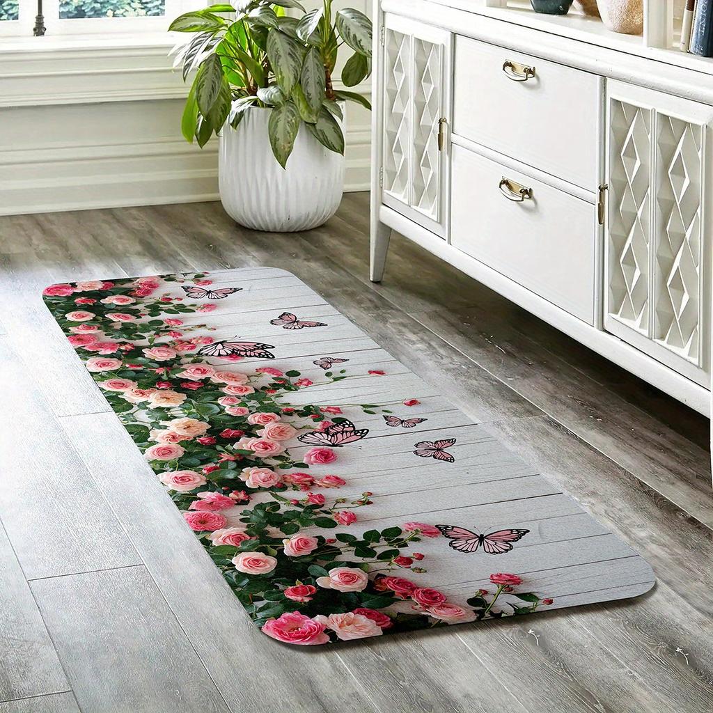 1 יחידה שטיחי מטבח נגד עייפות ורוד פרחוני פרפר עמיד למים מונע החלקה עבה מרופד מחצלת מטבח עמידה במיוחד נוחות מחצלת עמידה למטבח