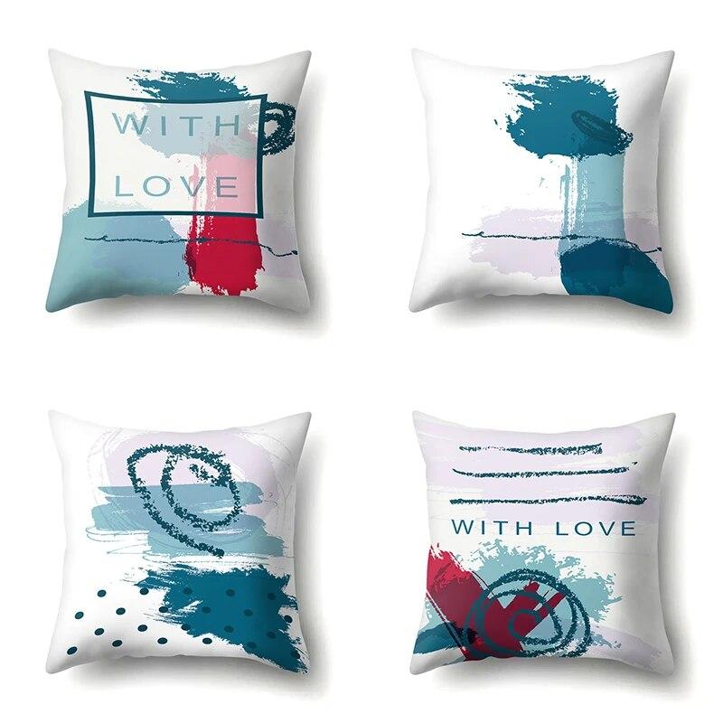 

Blue Graffiti Knitted Pattern Printed Pillowcase Sofa 40x40cm