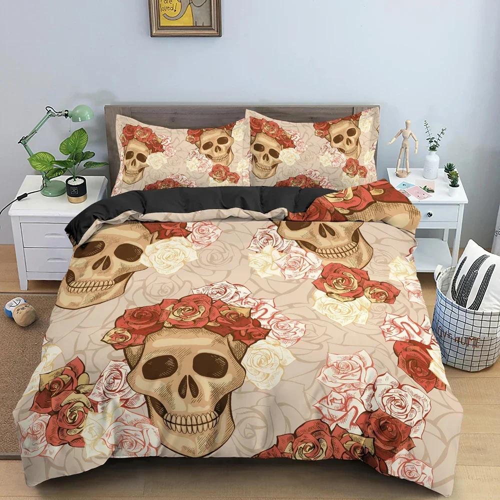 3D Skull Print Skeleton Bedding Set Single Twin Double Queen King Cal King Size Bed Linen Set