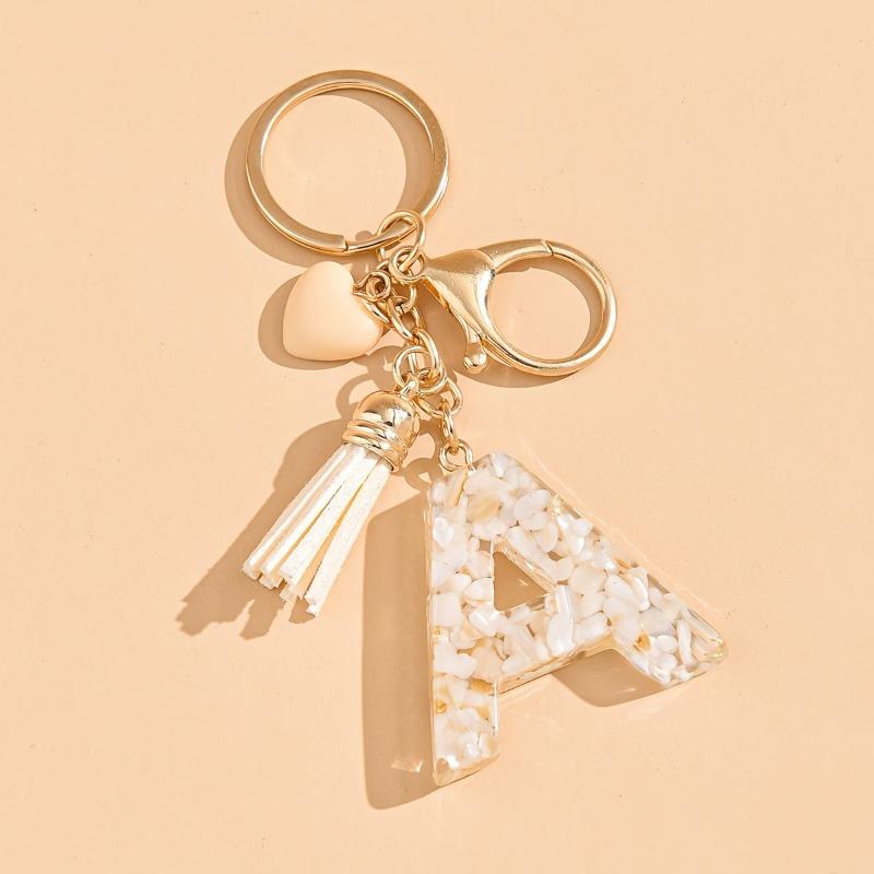 Hot-selling Epoxy Initials Love Tassel Keychain Bag Ornament Buckle Pendant Car Jewelry Clothing Accessories