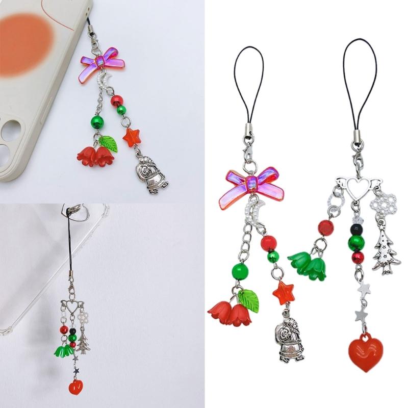 Handmade Phone Anti-lost Lanyard Christmas Themed Phone Chains Charm Stylish Phone Strap Chain Ornament for Girls Kids