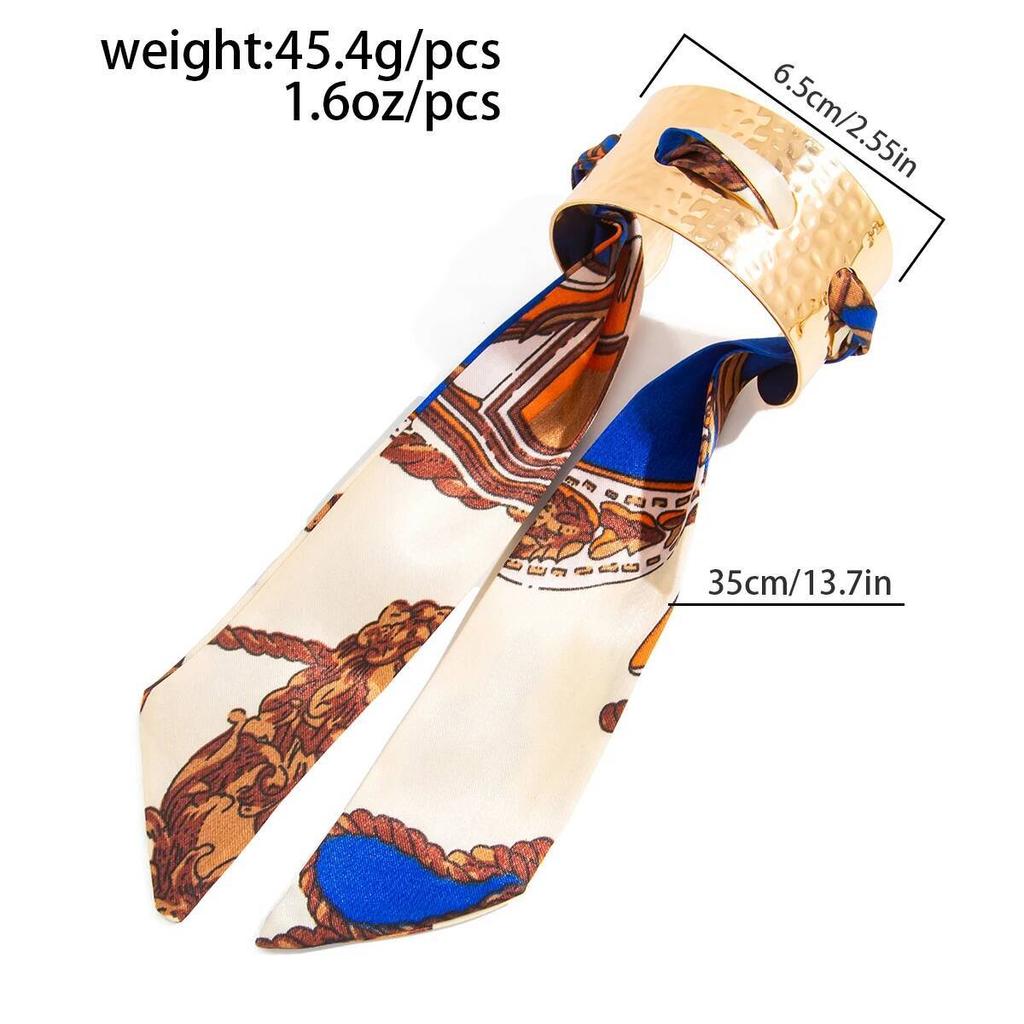 SHIXIN Bohemian Colorful Ethnic Style Wristband Metal Bracelet Vintage Pleated Scarf Wrapped Open Bangles Jewelry for Women New