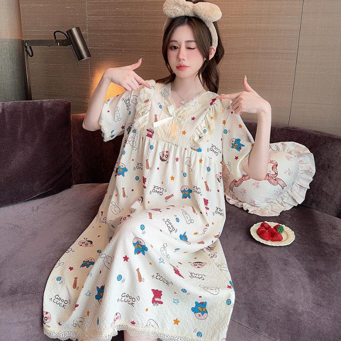 Lindo Camisón de Verano para Mujer Estilo Princesa de Dibujos Animados, Talla Grande, Manga Corta, Largo Medio