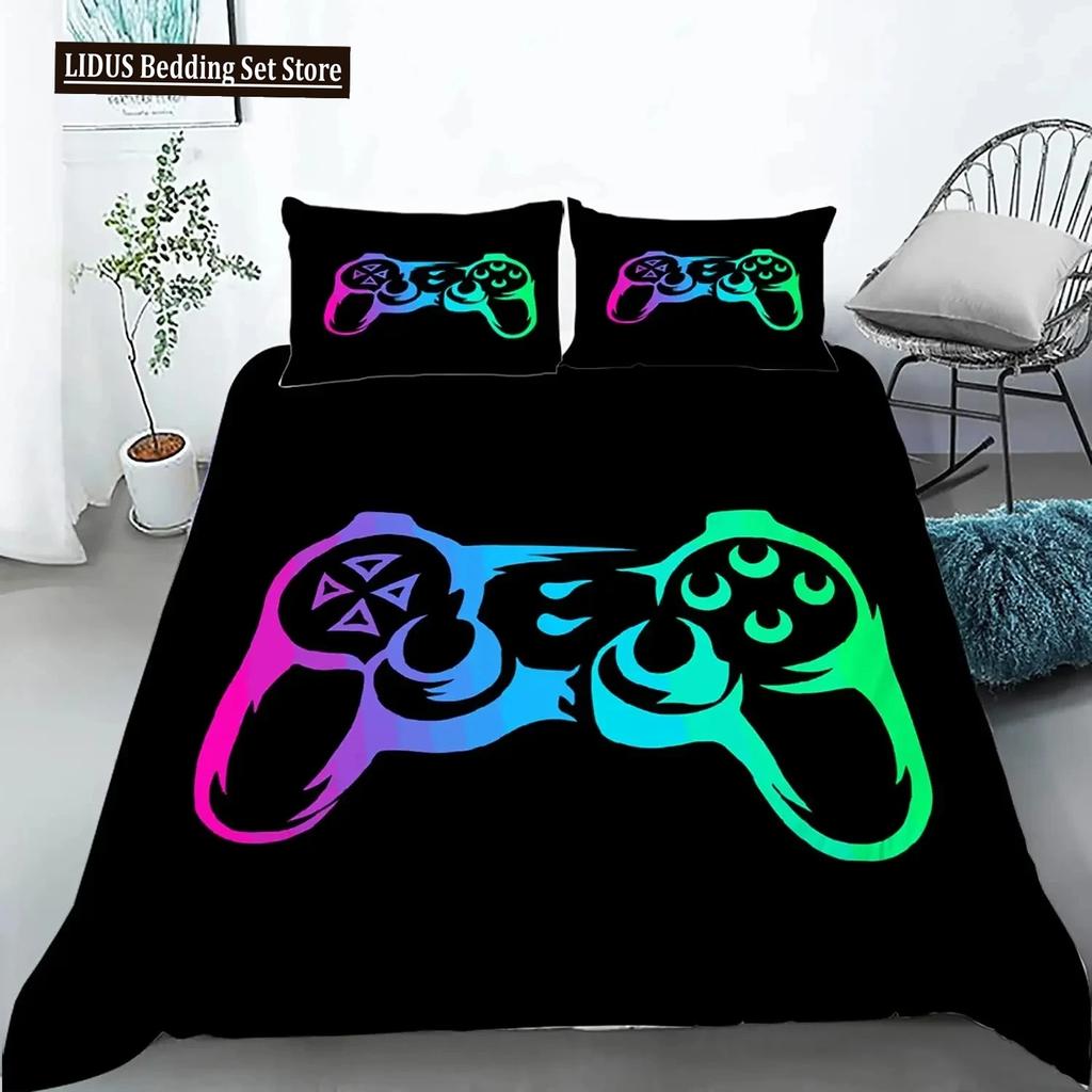 Gaming Duvet Cover Set Gamer Room Decor For Boys Teen Video Games Twin Bedding Set Microfiber Gamepad Let's Play Quilt Cover