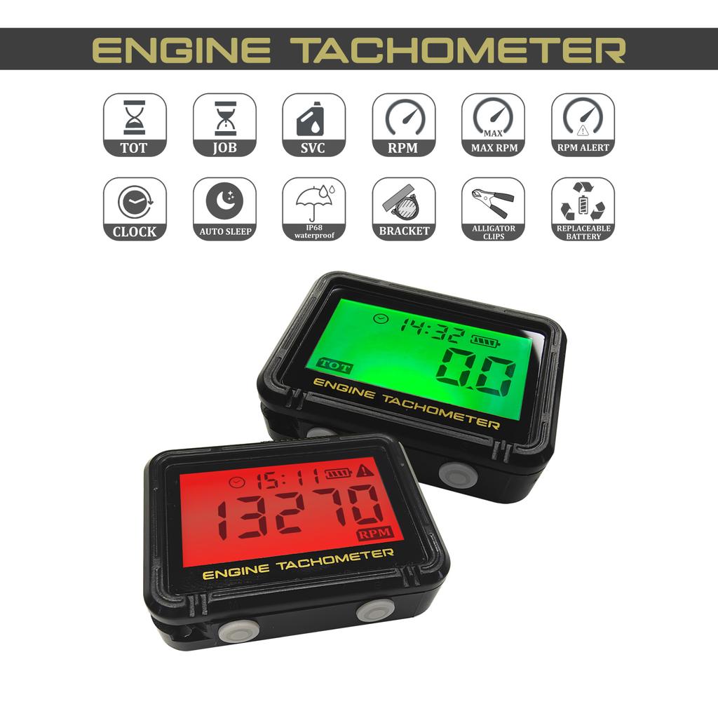 Waterproof Digital Big Screen Engine Tachometer Motorcycle Multifunction Tach Hour Meter RPM SVC Clock For Boat Moto With Clip