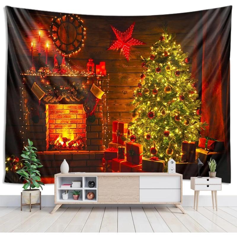 Santa Claus Christmas Tapestry Christmas Tree Wall Decoration Background Fabric Red Stove Tapestry Holiday Happy New Year