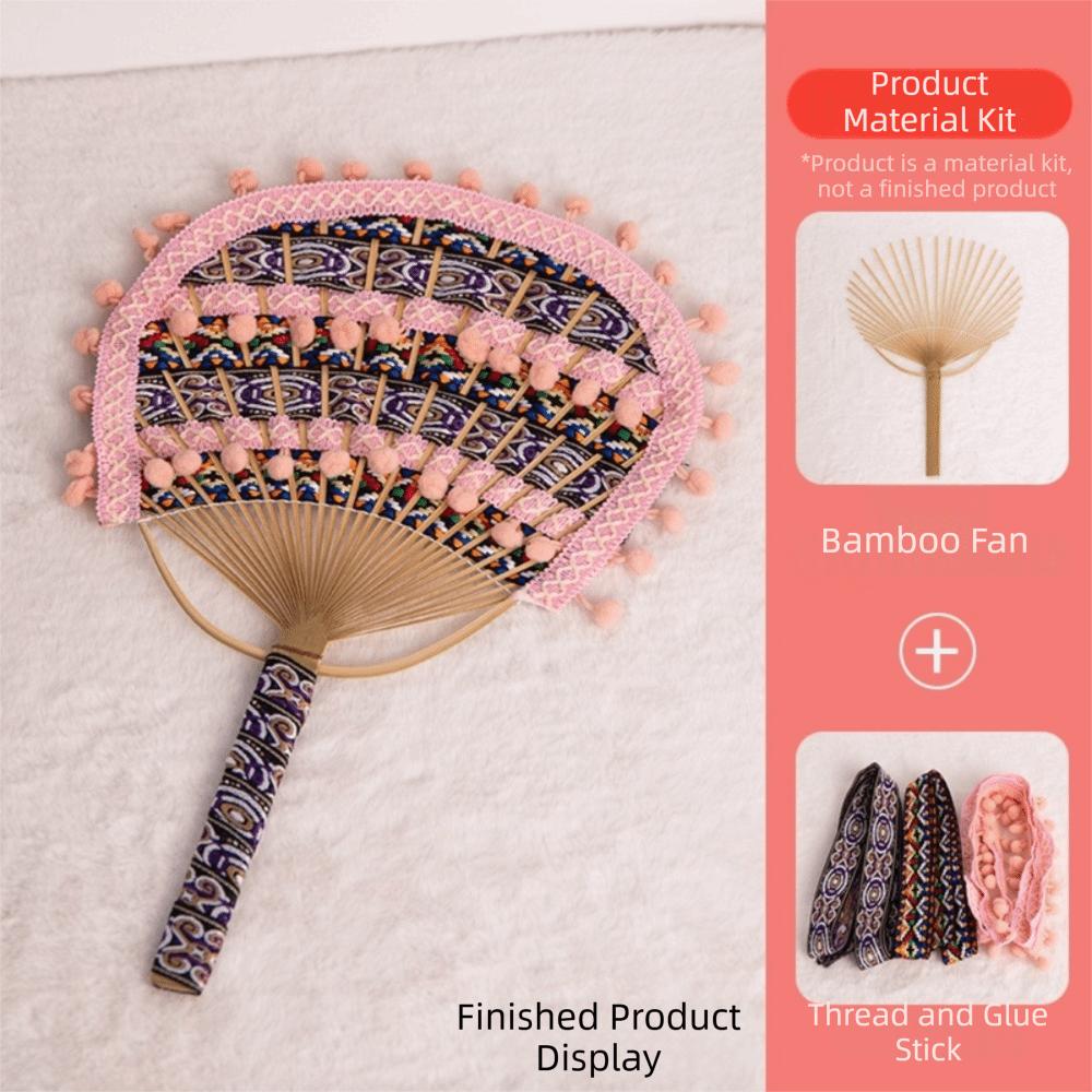 Creative Handmade DIY Bamboo Fan Material Set Double-sided Wooden Handle Handmade Fan Ethnic Style Round Fan Photography Prop