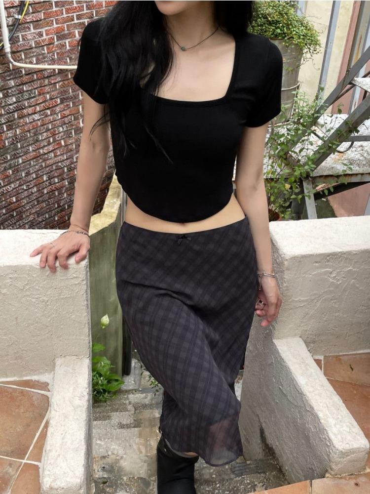 Korea Chic Spring French Retro Skirt Women High Waist Plaid Mid-Length Skirt Female Casual Vintage Designer Y2k Skirt 2024 New
