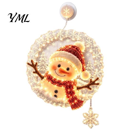 Party Atmosphere Light Christmas Suction Cup Window Light, Santa Claus Xmas Tree Warm Glow Home Decor Snowman Glass Ornament, Holiday Acrylic Hanging