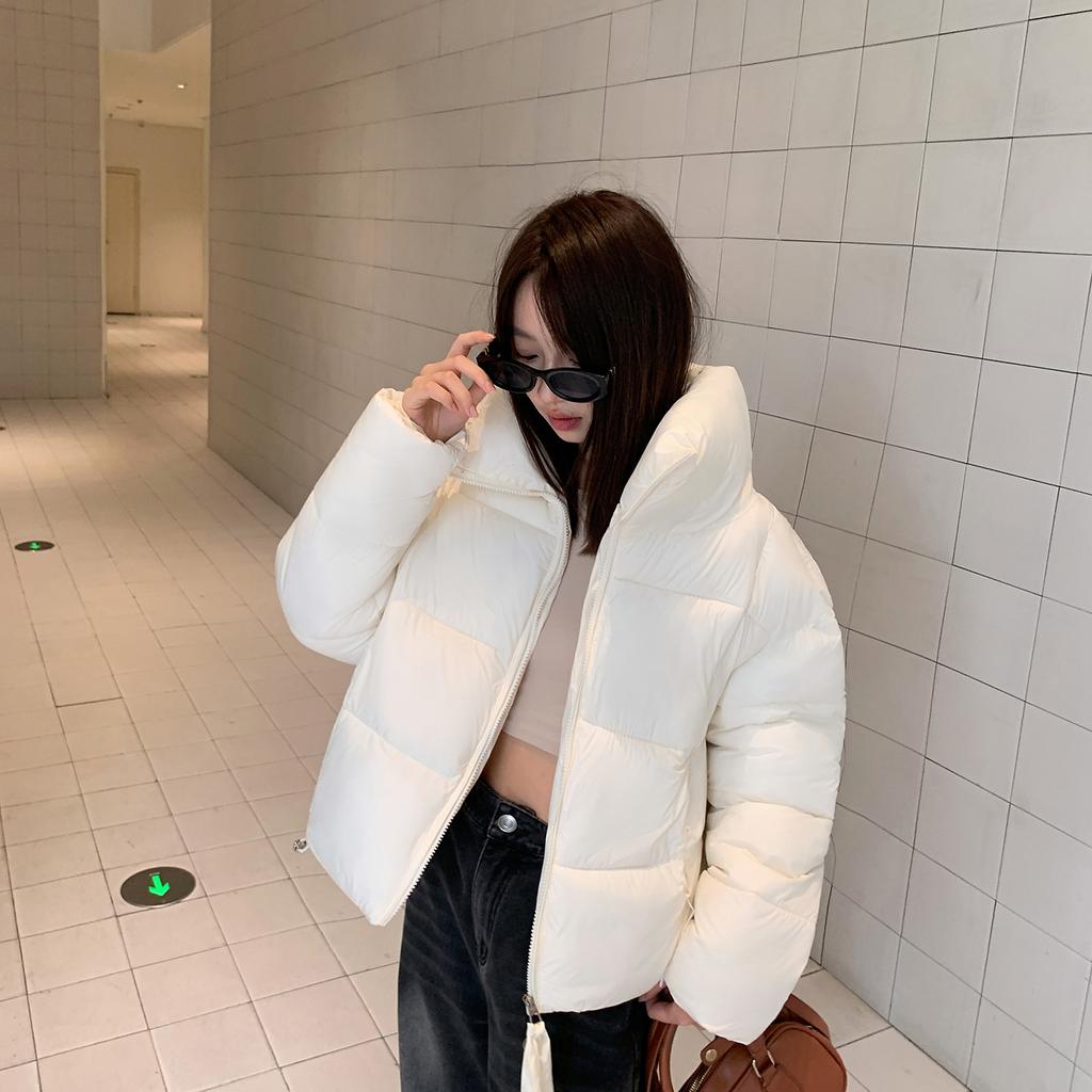 Maillard stand-up collar solid color thickened bread cotton clothes women's autumn and winter new commuter versatile short coat