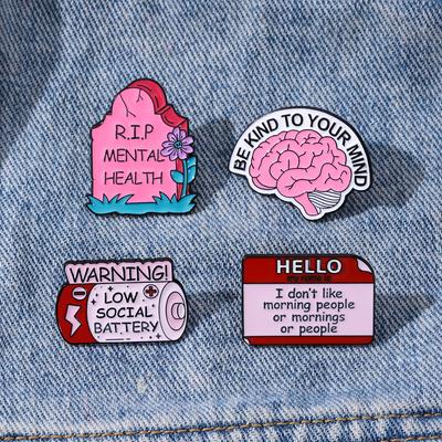 New Low Social Battery Brain Tombstone Metal Badge Mental Health Themed Creative Brooch Ornament