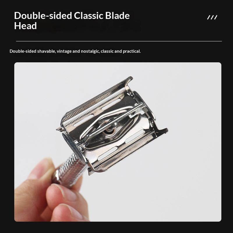 1 Set Stainless Steel Manual Handle Razor Exquisite Retro Safety Razor Double Edge Facial Shave Barber