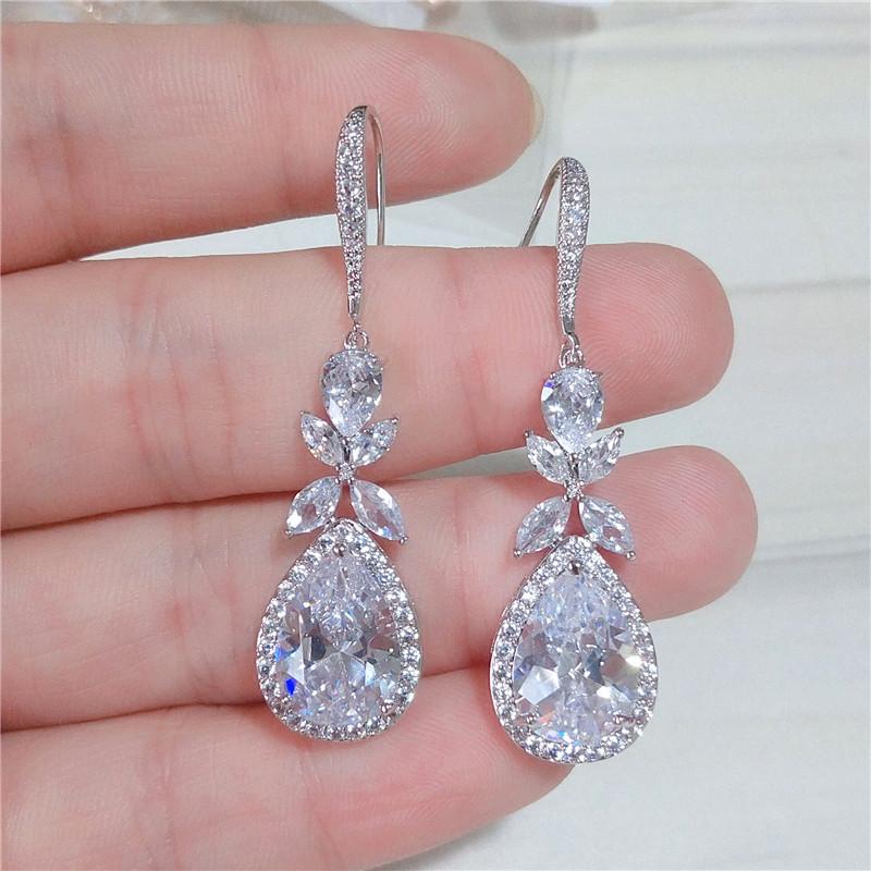 ZAKOL Elegant Shiny AAA Cubic Zirconia Leaf Tassel Earrings for Women Fashion Sliver Color Birthday Wedding Zircon Gift
