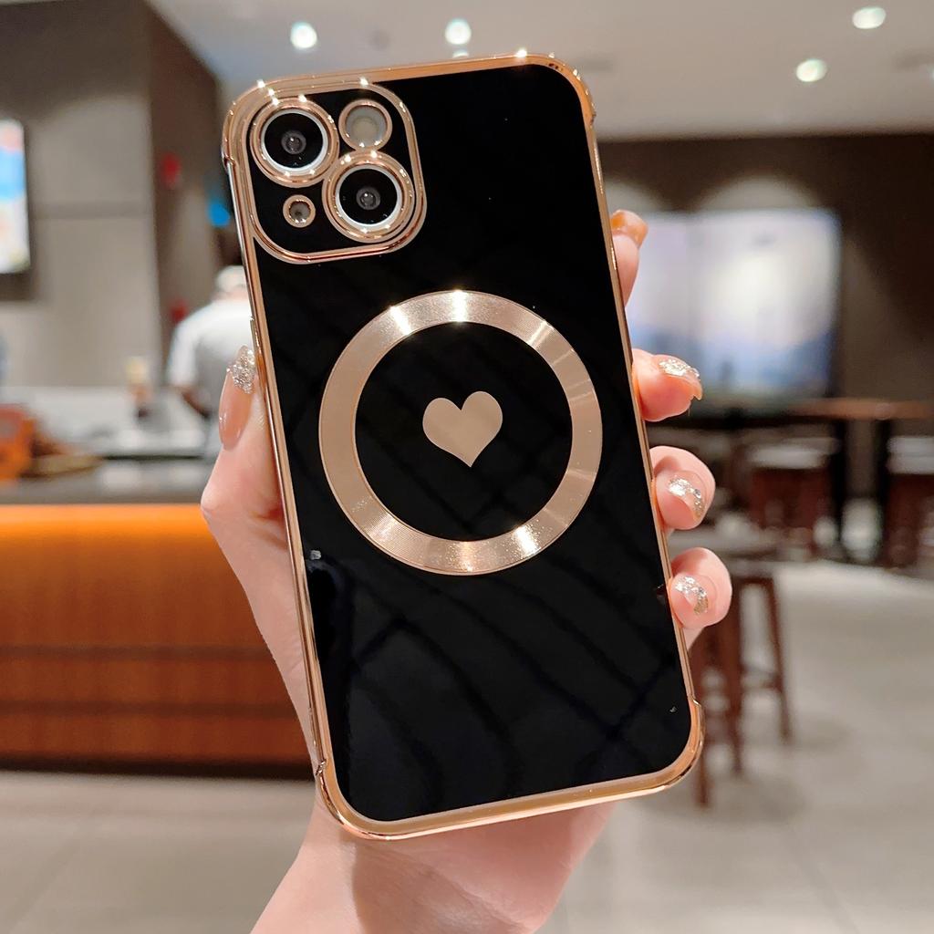 Für iPhone 13 Magnetische Hülle Liebesherz Muster TPU Kratzfeste Handyhülle Galvanisierte Kante