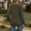 Women's Casual Solid Button Round Neck Sanding Sweatshirt Long Sleeve Top
