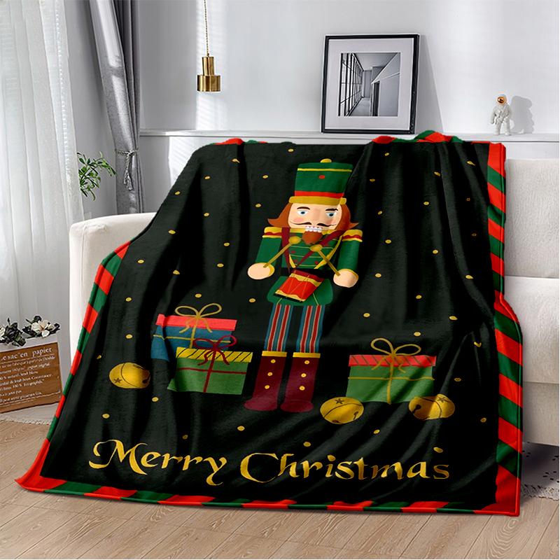 Cartoon Merry Christmas Gift The Nutcracker Doll Happy New Year Soft Flannel Blanket for Beds Bedroom Sofa Picnic,Throw Blanket