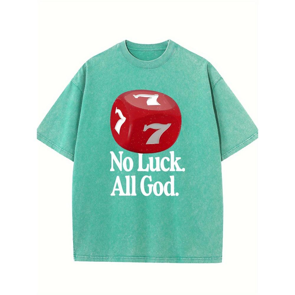 Kein Glück Nur Gott Alphabet Grafikdruck Hochwertiges Gewaschenes T-Shirt Mode Vielseitig Rundhalsausschnitt Basic T-Shirt Herren