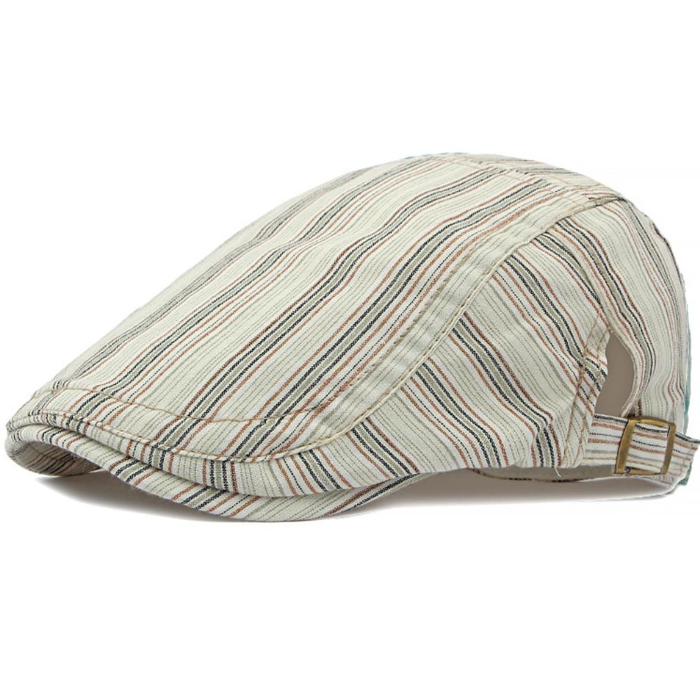 

HT4187 Mens Berets Women Spring Summer Sun Caps Striped Artist Painter Beret Hat Male Female Ivy Flat Caps Adjustable Beret Caps 55-60cm Adjustable бежевий