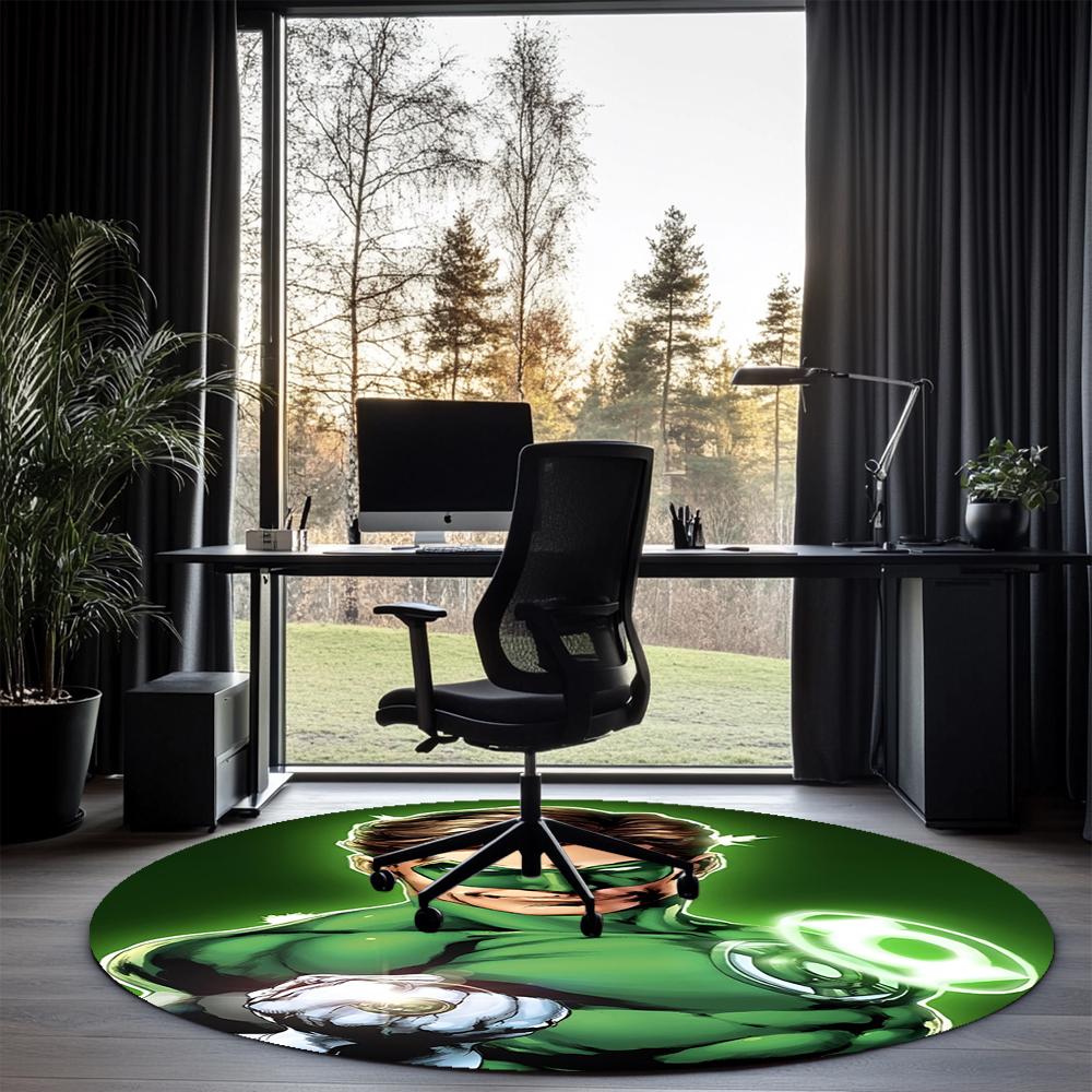 Green Lantern Printed Round Rug Carpet Chair Rug Area Rug Entryway Doormats,for Office Chair Living Room Bedroom Kitchen Room.