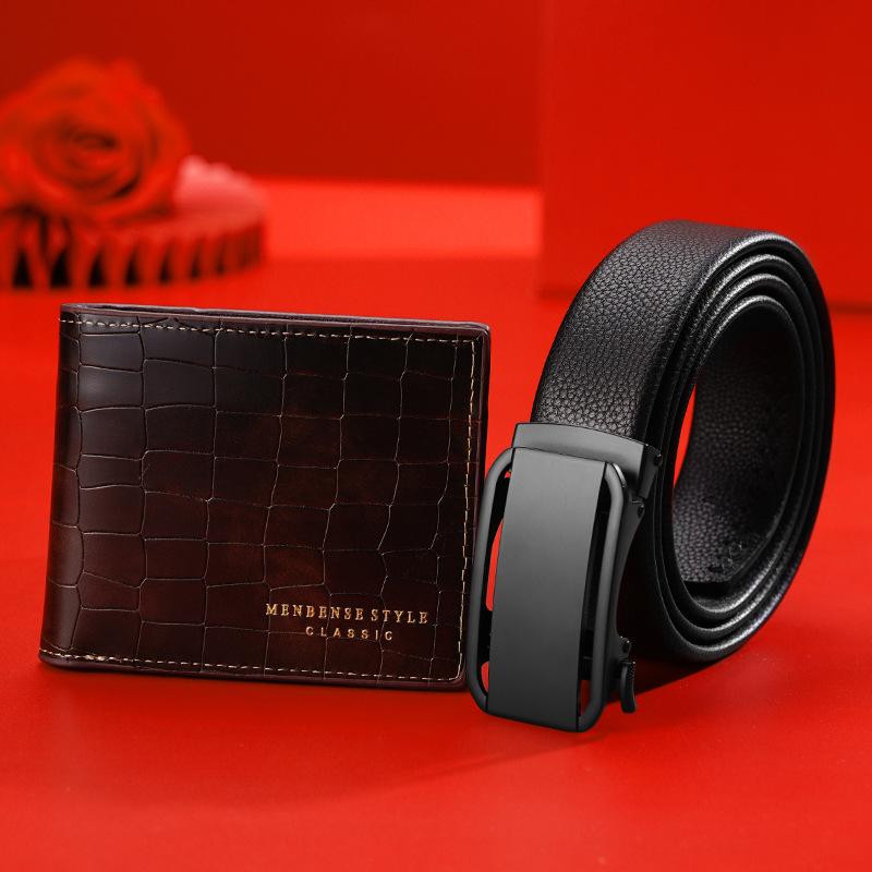 Belt Wallet Gift Set Men'S Leather Belt Wallet High-End Gift Box Automatic Buckle Business Cowhide Belt Men'S