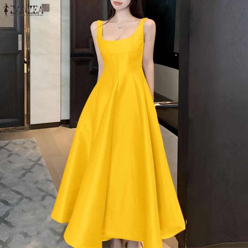 ZANZEA Women Summer U-Neck Casual Sleeveless A-line Long Dress