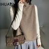 IHUASU Autumn and Winter Stacked Wool Waistcoat Waistcoat Knitted Shoulders Loose Jumper High Collar Thin Thick Large Size Women's Clothing
