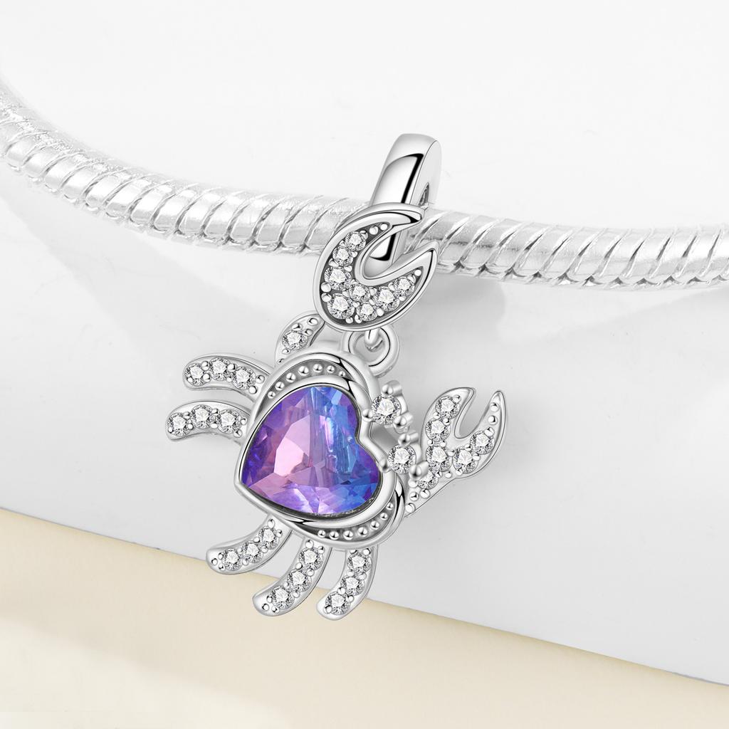 Copper Purple Heart-Shaped Crab Original Pendants Bracelet Charms Fit Jewelry Party Beads Diy Fine Gifts Accessory