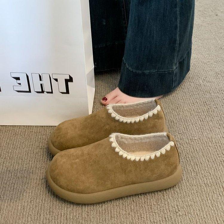 Winter velvet warm and comfortable cotton shoes, new retro casual niche lazy Doudou shoes